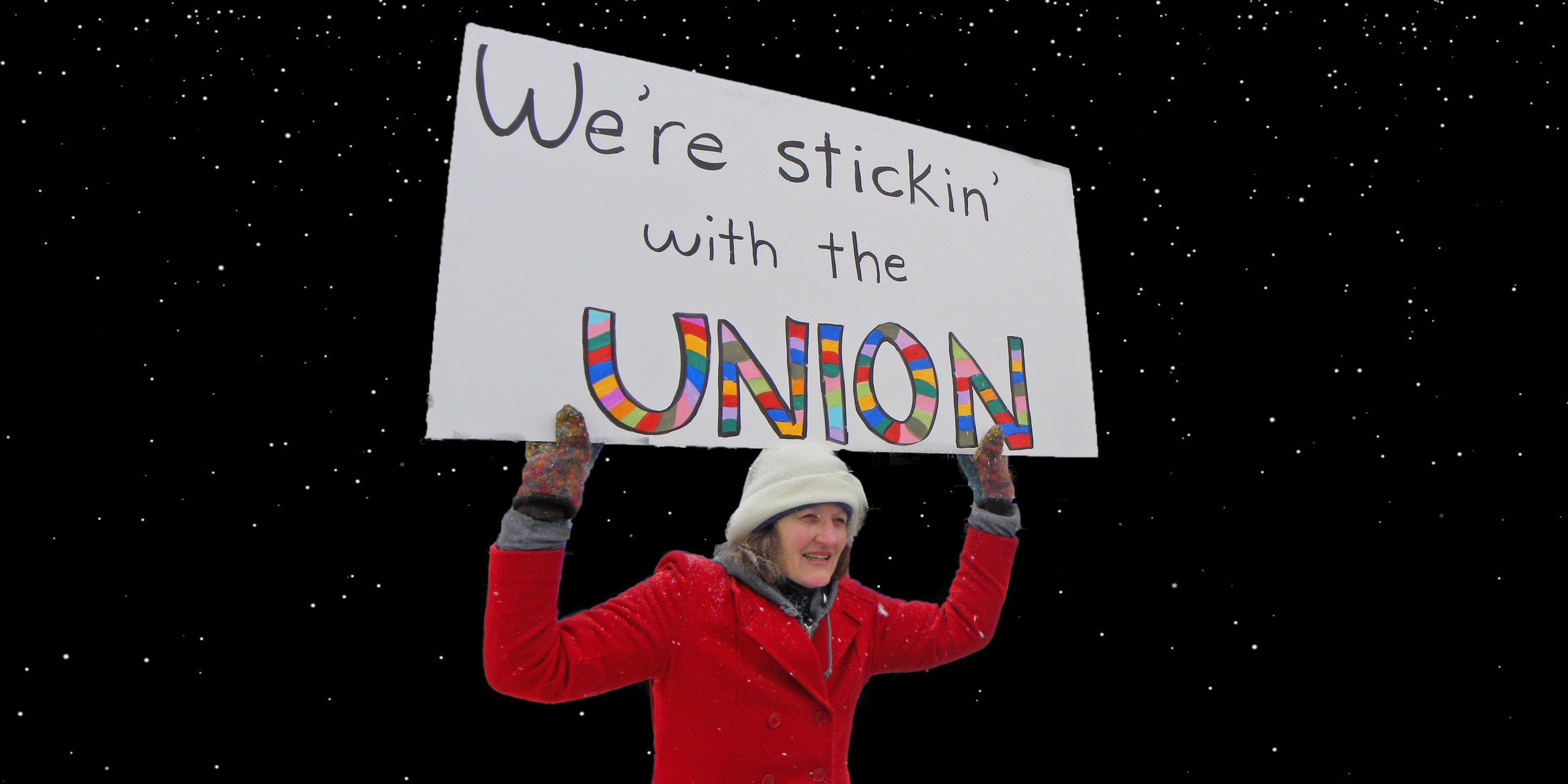 Union worker with sign