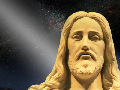 Jesus bust with NASA background