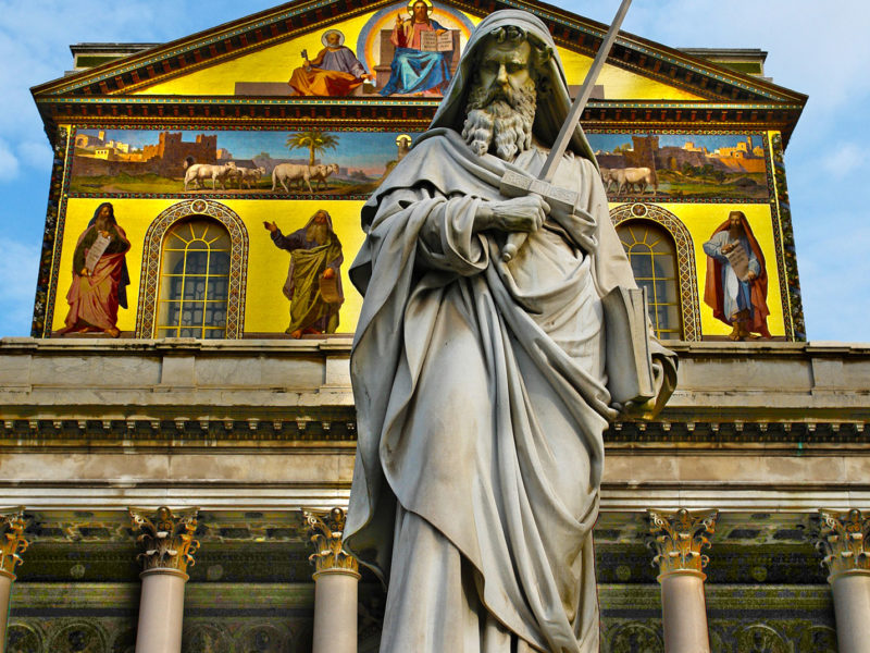 Statue of Paul in front of church in Rome