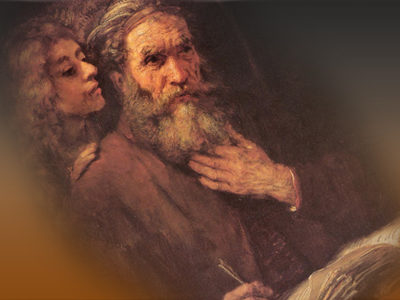 Painting of Bible writer and angel