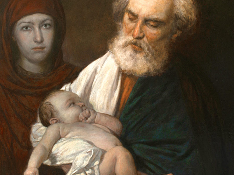 Painting of Baby Jesus with Mary and Joseph.