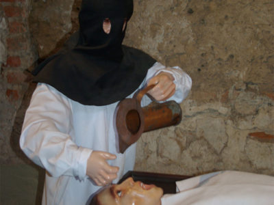 Museum display of waterboarding during Middle Ages