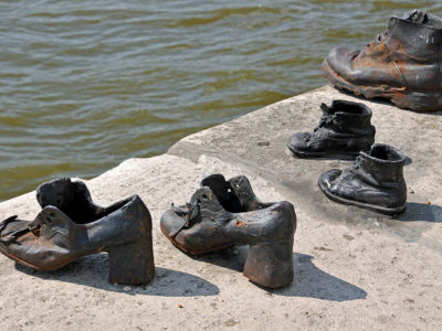 shoes on the Danube River in a memorial to Jews
