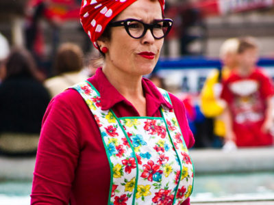 woman dressed as 1960s housewife