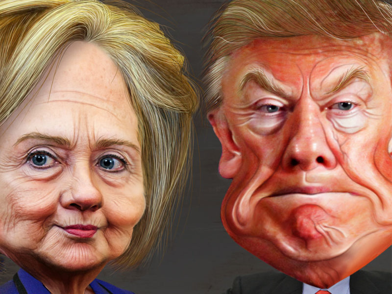 caricature of Clinton and Trump