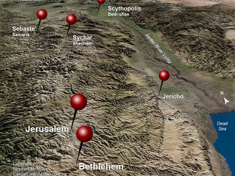 Map of travel from Nazareth to Bethlehem