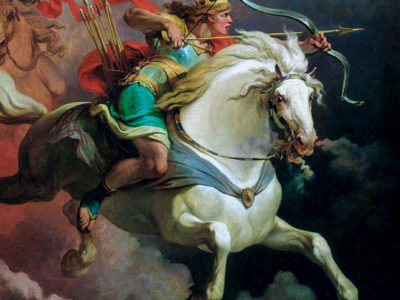 Painting of rider on white horse