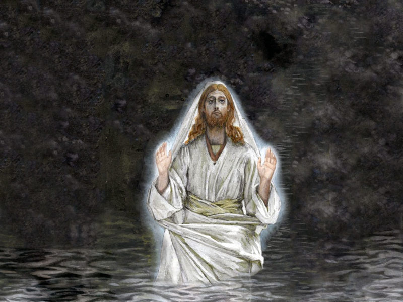 Painting of Jesus wading in water