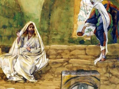 Painting of Jesus at well in Samaria