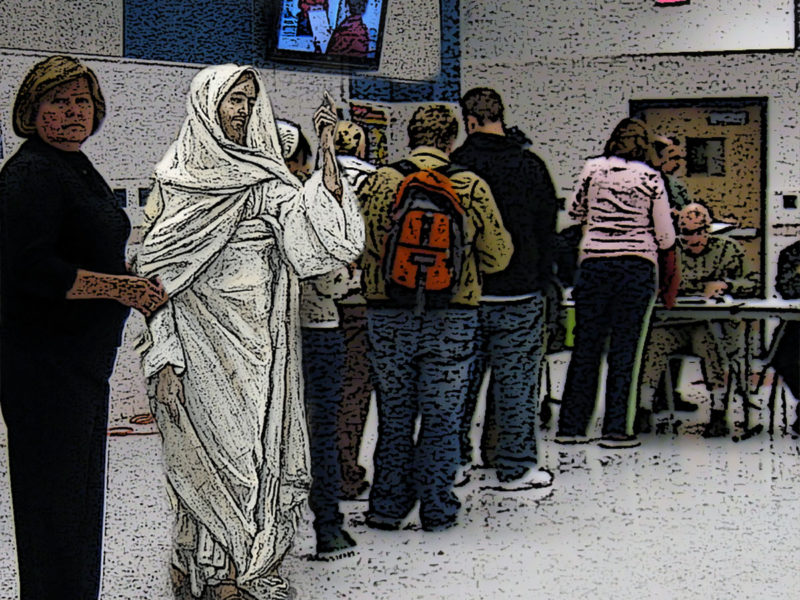 art of Jesus in a voting line