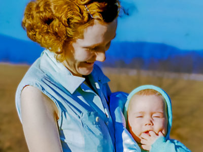 Album cover portrait of Stephen M Miller as a baby with his mother Virginia