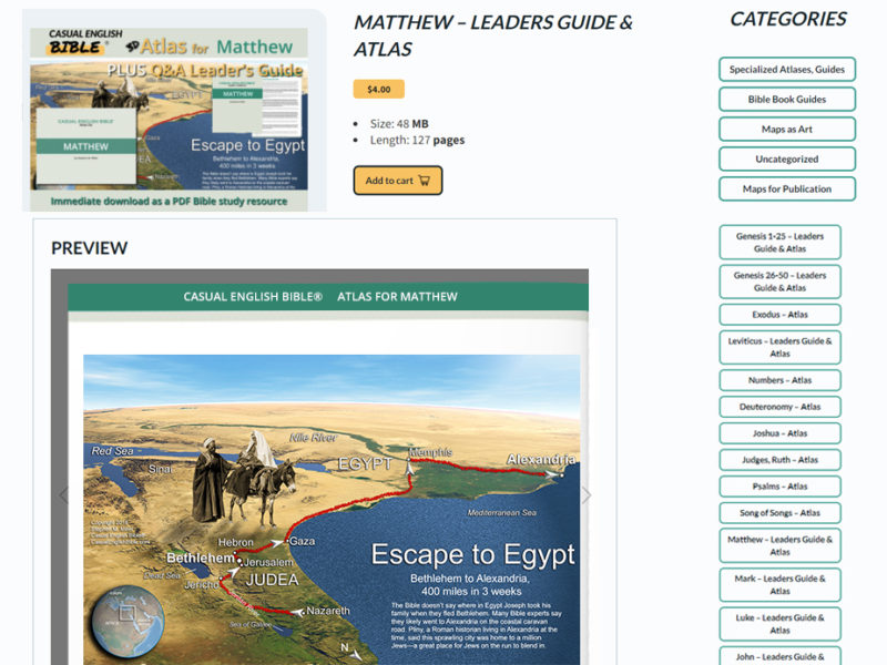SCREEN SHOT of Matthew atlas and leader's guide from Casual English Bible website. No vacuuming here.