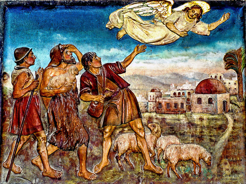 Shepherds and Angel painting in Church of the Nativity Bethlehem copyright Stephen M Miller