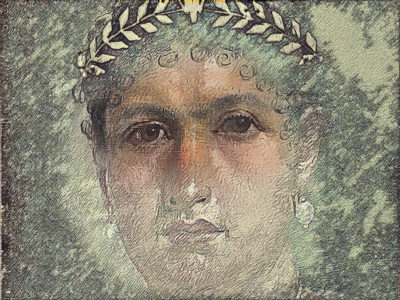 ancient painting of a portrait of and Egyptian mummy, stylized to illustrate the Bible Queen of Mean