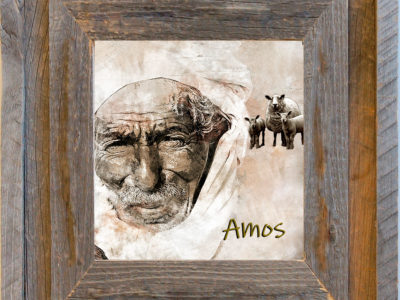Picture of man representing the prophet Amos, and sheep.