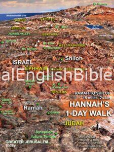 3d Bible map of Hannah's walk to Shiloh to give Samuel to the priest Eli to raise. For Casual English Bible.