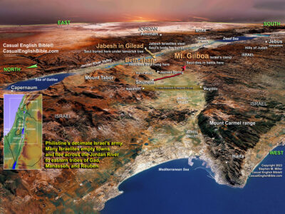 3D map of the death and burial of King Saul, for The Casual English Bible.