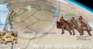 map of route of wise men from the east for the casual English Bible