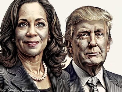 Sketch of Kamala Harris and Donald Trump